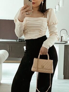 PrettyLittleThing Satin Ruched Bodysuit - Pale Peach